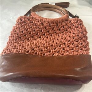 Brown and Rust Leather Tote with Woven Design